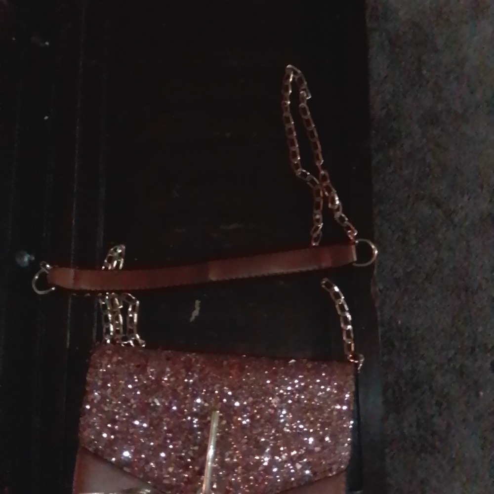 Brown and Gold Glitter Women's Handbag